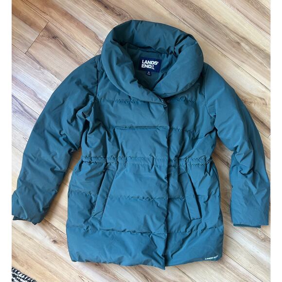 Lands' End Women's 600 Fill Quilted Stretch Down Wrap Coat Spruce Green M - Picture 1 of 6